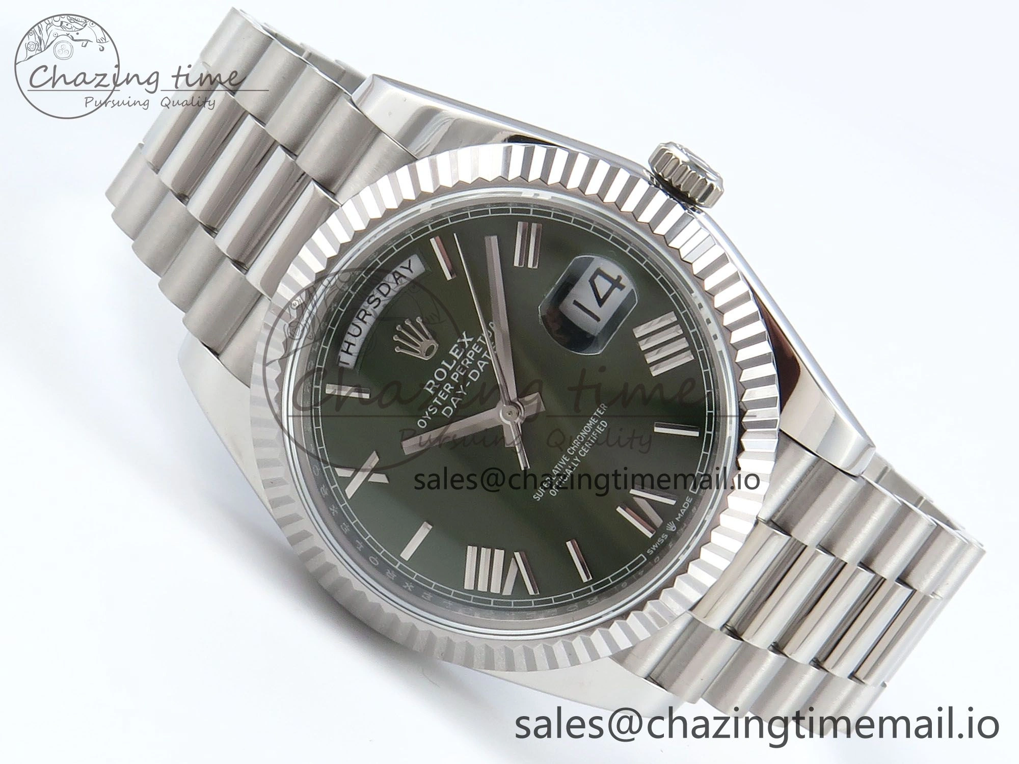 Day Date 128239 36mm SS KF 1:1 Best Edition Green Roman Dial On President Bracelet A2836 (Gain Weight) QuickDry 641