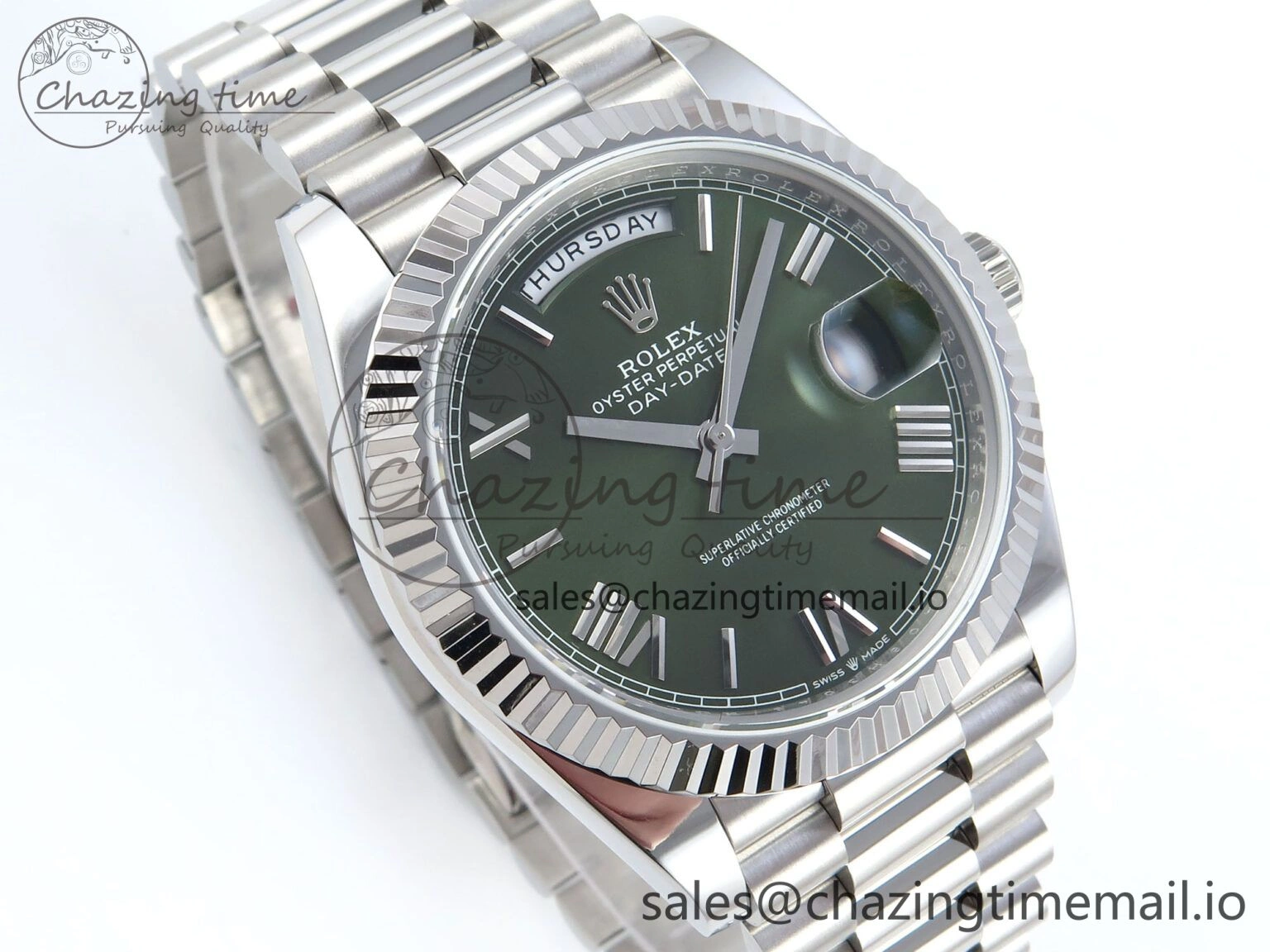 Day Date 128239 36mm SS KF 1:1 Best Edition Green Roman Dial On President Bracelet A2836 (Gain Weight) QuickDry 641