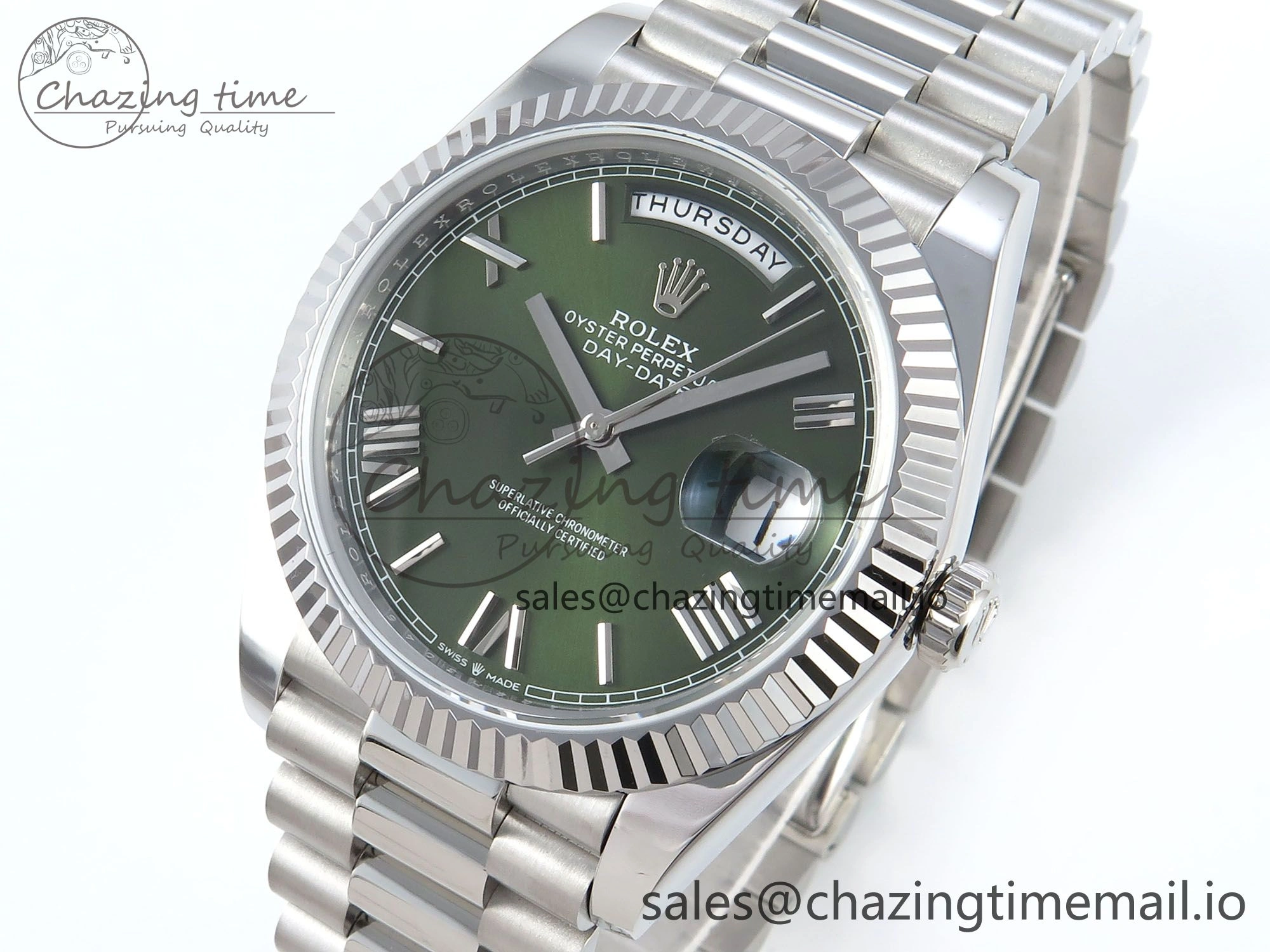Day Date 128239 36mm SS KF 1:1 Best Edition Green Roman Dial On President Bracelet A2836 (Gain Weight) QuickDry 641