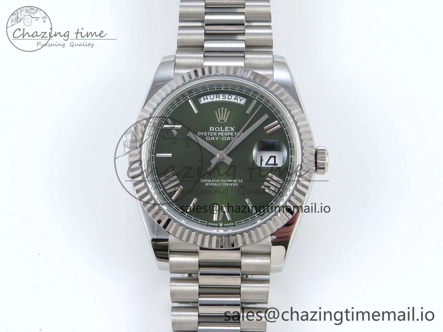Day Date 128239 36mm SS KF 1:1 Best Edition Green Roman Dial On President Bracelet A2836 (Gain Weight) QuickDry 641