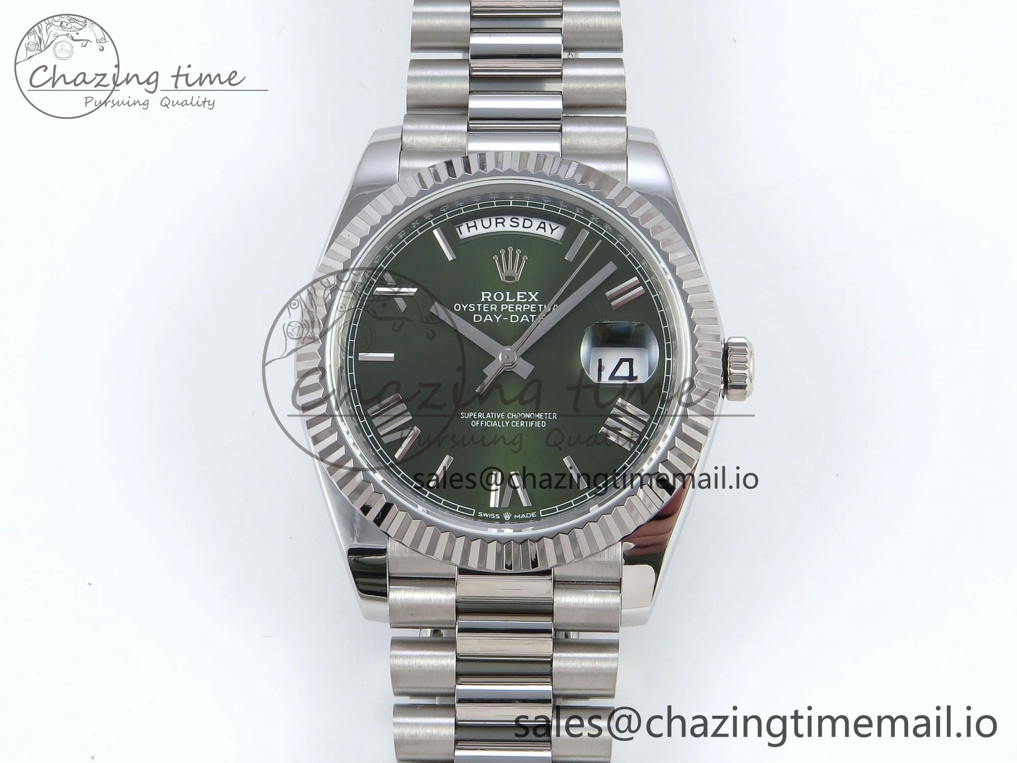 Day Date 128239 36mm SS KF 1:1 Best Edition Green Roman Dial On President Bracelet A2836 (Gain Weight) QuickDry 641