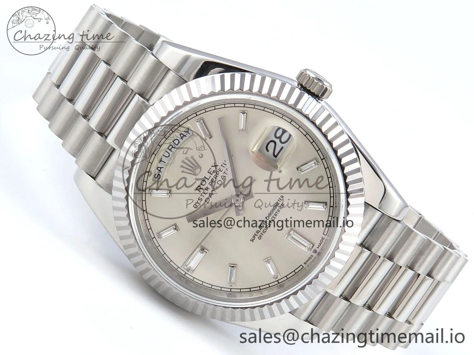 Original Day Date 128239 36mm SS KF 1:1 Best Edition Silver Crystal Dial On President Bracelet A2836 (Gain Weight) 645