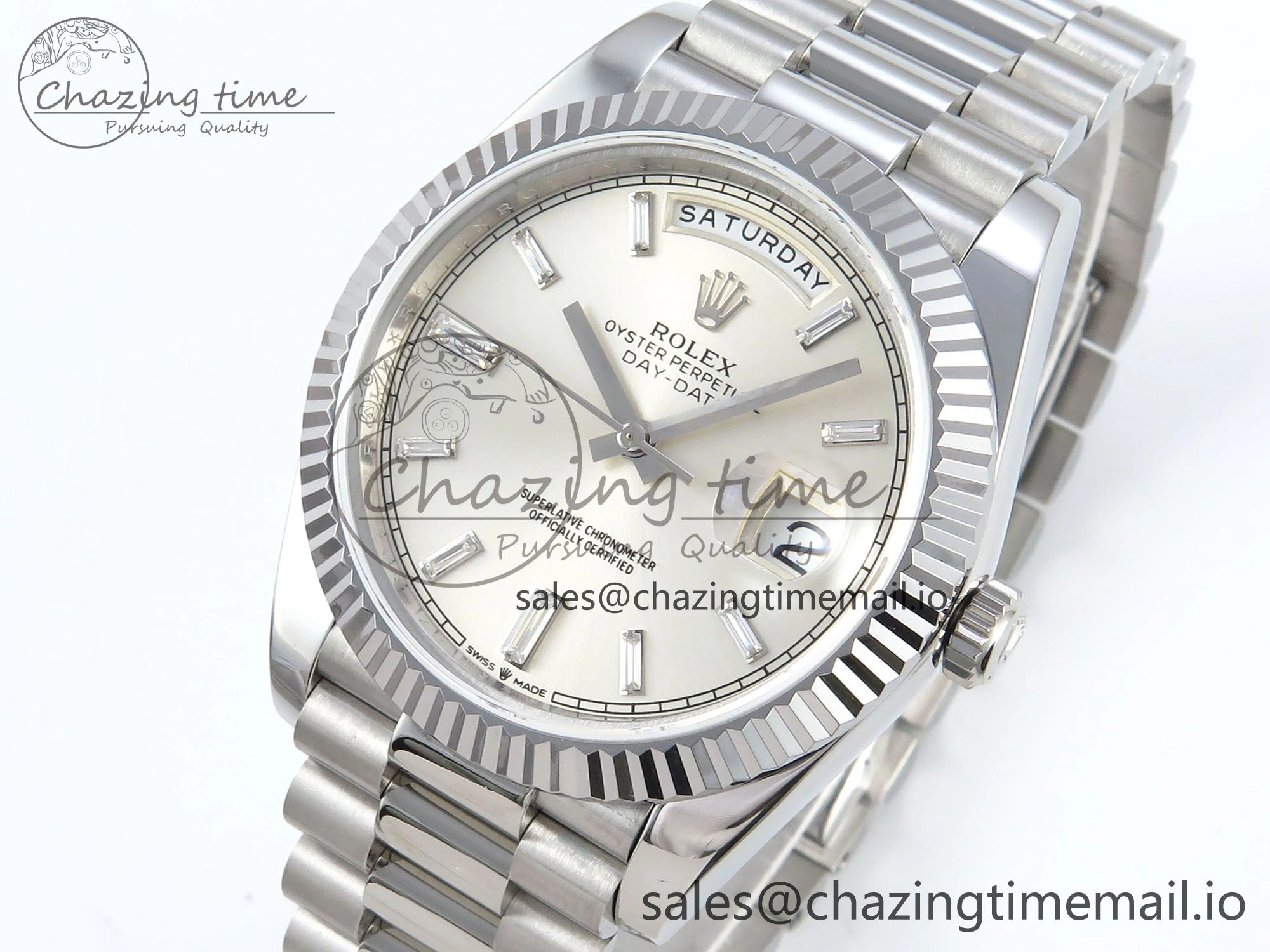 Original Day Date 128239 36mm SS KF 1:1 Best Edition Silver Crystal Dial On President Bracelet A2836 (Gain Weight) 645