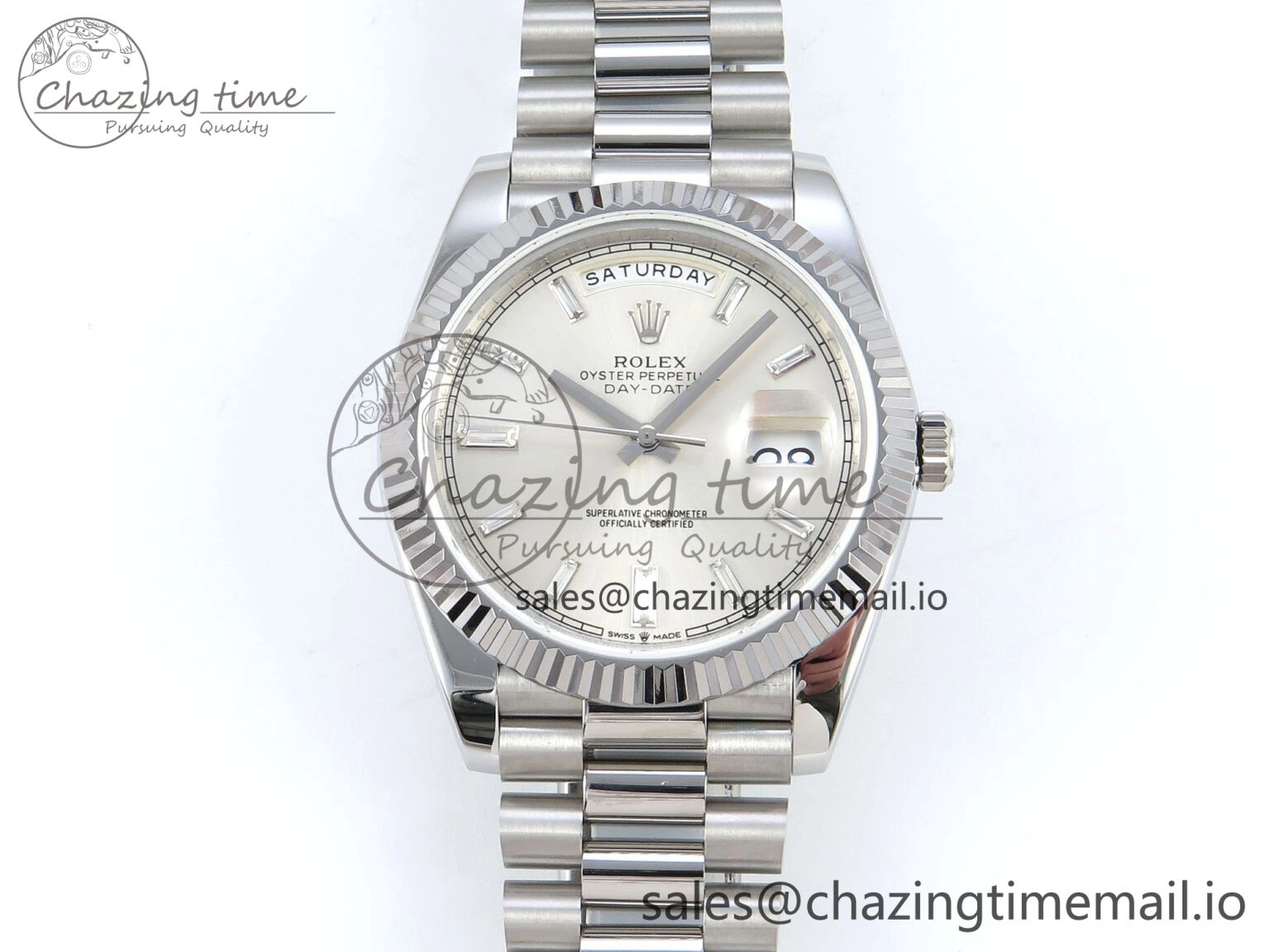 Original Day Date 128239 36mm SS KF 1:1 Best Edition Silver Crystal Dial On President Bracelet A2836 (Gain Weight) 645