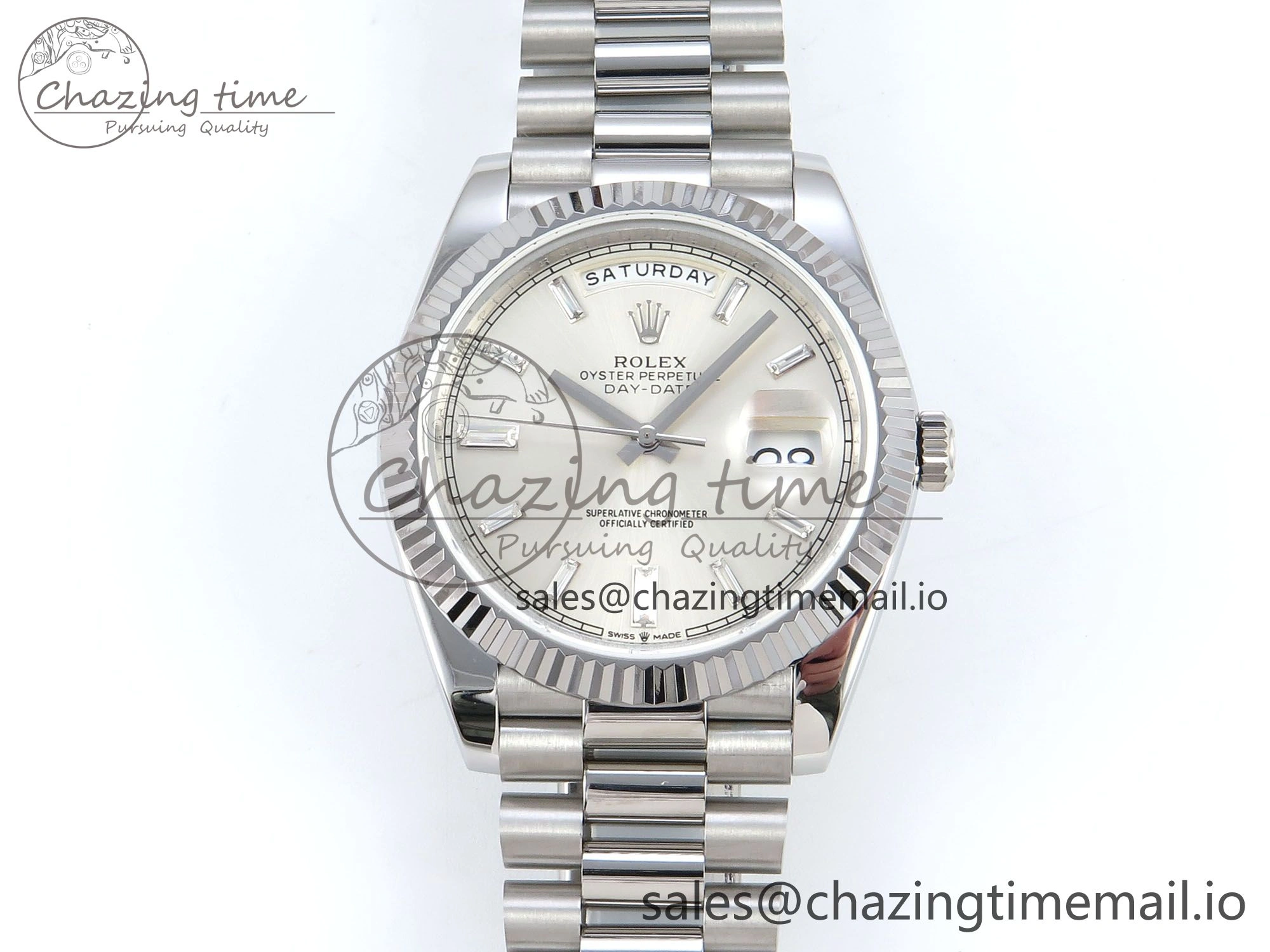 Original Day Date 128239 36mm SS KF 1:1 Best Edition Silver Crystal Dial On President Bracelet A2836 (Gain Weight) 645