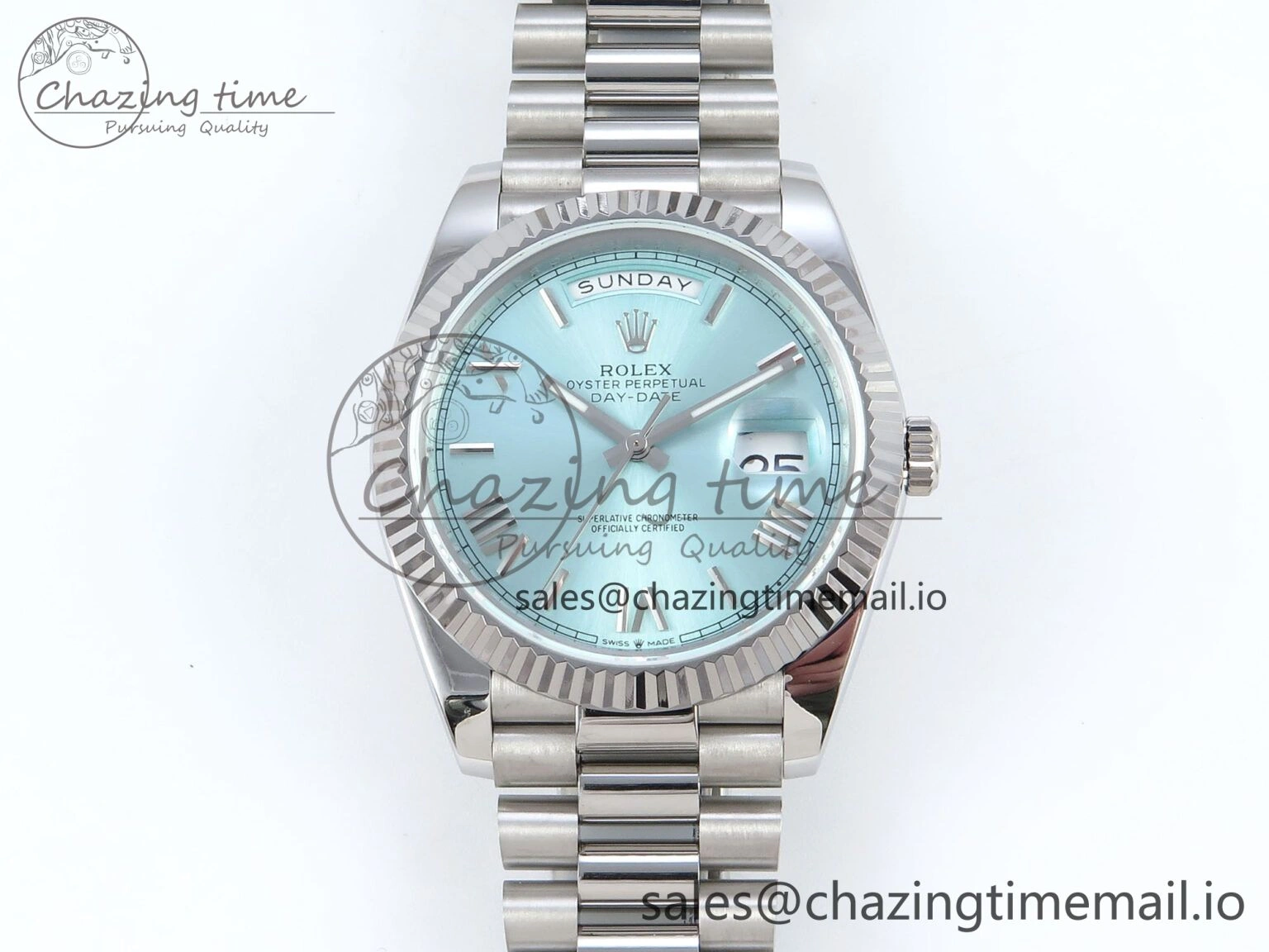 Day Date 128239 36mm SS KF 1:1 Best Edition Tiffany Blue Roman Dial On President Bracelet A2836 (Gain Weight) FlexibleFit 639