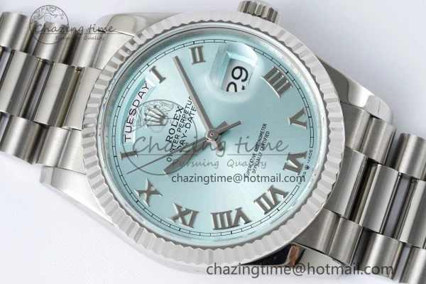 Minimalist Day Date 36 JDF 1:1 Best Edition 904L Steel Ice Blue Dial Roman Markers on Bracelet A 2199
