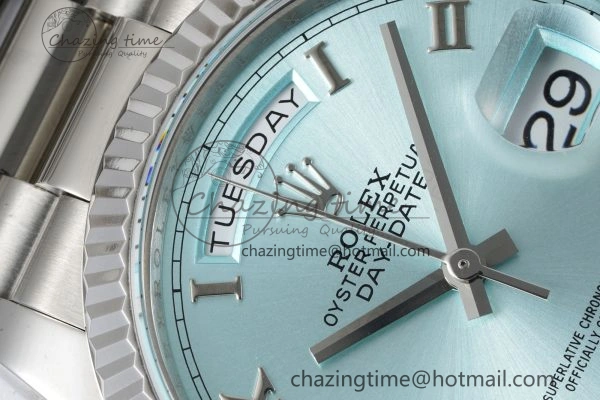 Minimalist Day Date 36 JDF 1:1 Best Edition 904L Steel Ice Blue Dial Roman Markers on Bracelet A 2199