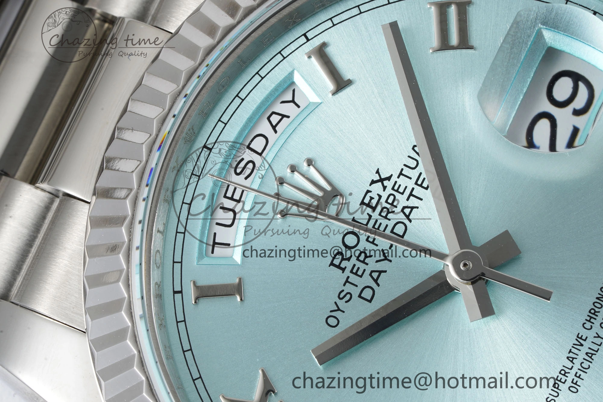 Minimalist Day Date 36 JDF 1:1 Best Edition 904L Steel Ice Blue Dial Roman Markers on Bracelet A 2199