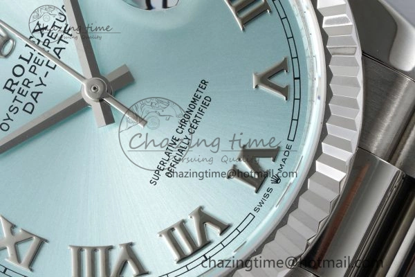 Minimalist Day Date 36 JDF 1:1 Best Edition 904L Steel Ice Blue Dial Roman Markers on Bracelet A 2199