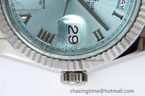 Minimalist Day Date 36 JDF 1:1 Best Edition 904L Steel Ice Blue Dial Roman Markers on Bracelet A 2199