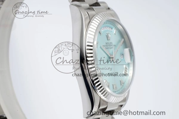 Minimalist Day Date 36 JDF 1:1 Best Edition 904L Steel Ice Blue Dial Roman Markers on Bracelet A 2199