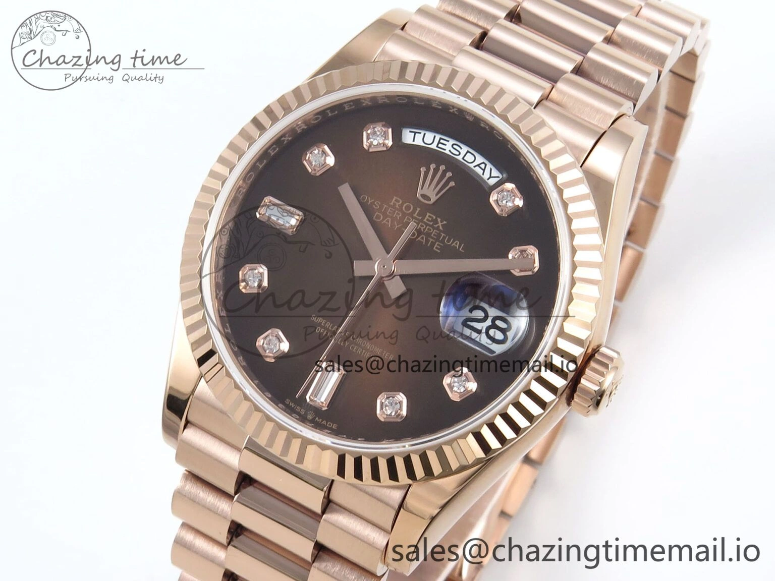 Day Date 36 RG 128235 KF 1:1 Best Edition Brown Diamonds Dial on President Bracelet A2836 (Gain Weight) Chic 503