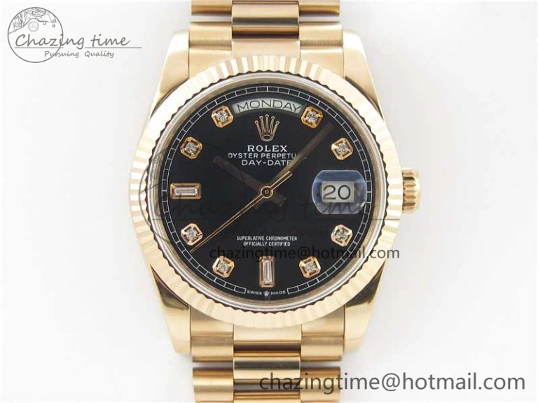 Versatile Day-Date 36 RG 128239 Bp Maker Best Edition Black Dial Crystral Markers on RG President Bracelet 3135