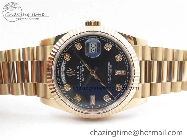 Versatile Day-Date 36 RG 128239 Bp Maker Best Edition Black Dial Crystral Markers on RG President Bracelet 3135