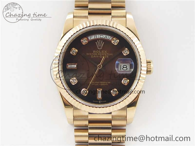Upgraded Day-Date 36 RG 128239 Bp Maker Best Edition Brown Dial Crystral Markers on RG President Bracelet 3131
