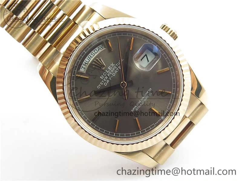Day-Date 36 RG 128239 Bp Maker Best Edition Gray Dial on RG President Bracelet EyeCatching 3134