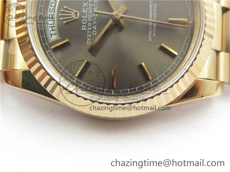 Day-Date 36 RG 128239 Bp Maker Best Edition Gray Dial on RG President Bracelet EyeCatching 3134