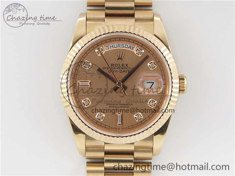 Day-Date 36 RG 128239 Bp Maker Best Edition Pink Dial Crystral Markers on RG President Bracelet FastDry 10537