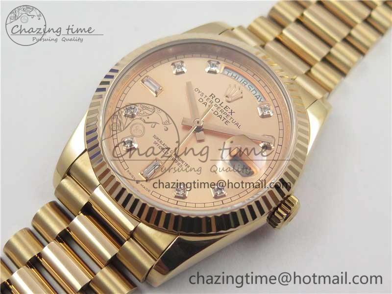Day-Date 36 RG 128239 Bp Maker Best Edition Pink Dial Crystral Markers on RG President Bracelet FastDry 10537