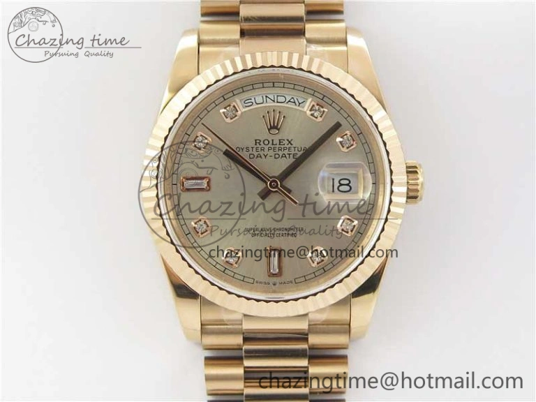 Day-Date 36 RG 128239 Bp Maker Best Edition Silver Dial Crystral Markers on RG President Bracelet SmoothTexture 3130