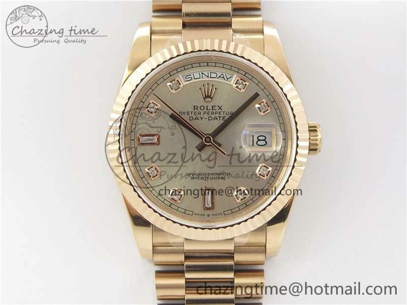 Day-Date 36 RG 128239 Bp Maker Best Edition Silver Dial Crystral Markers on RG President Bracelet SmoothTexture 3130