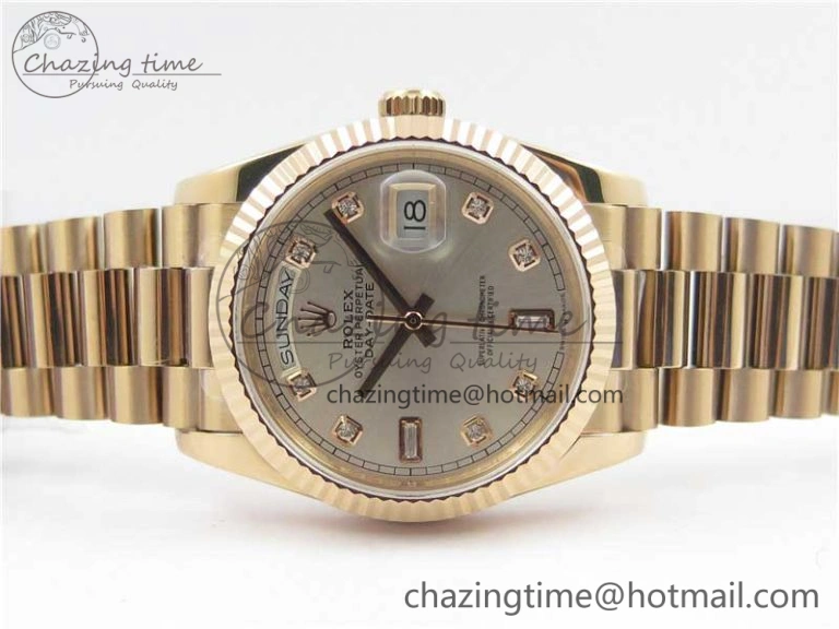 Day-Date 36 RG 128239 Bp Maker Best Edition Silver Dial Crystral Markers on RG President Bracelet SmoothTexture 3130