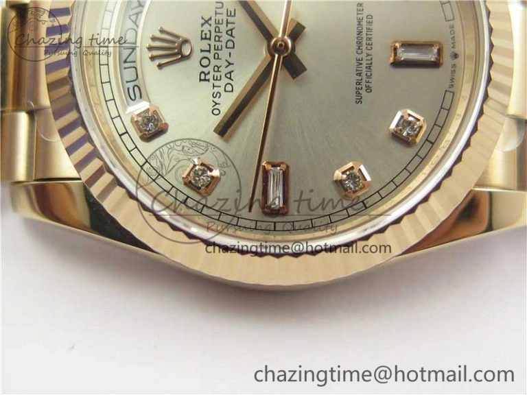 Day-Date 36 RG 128239 Bp Maker Best Edition Silver Dial Crystral Markers on RG President Bracelet SmoothTexture 3130