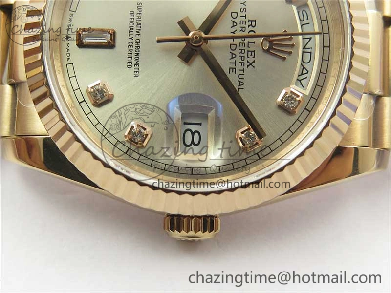 Day-Date 36 RG 128239 Bp Maker Best Edition Silver Dial Crystral Markers on RG President Bracelet SmoothTexture 3130
