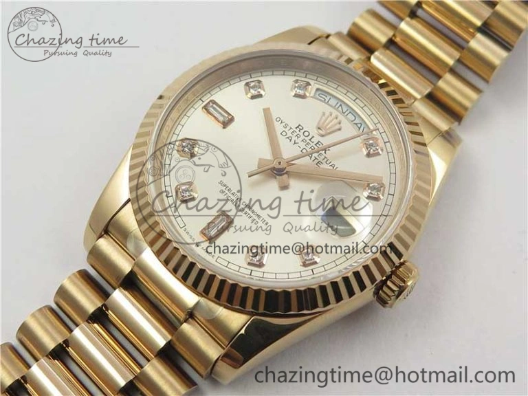 Day-Date 36 RG 128239 Bp Maker Best Edition Silver Dial Crystral Markers on RG President Bracelet SmoothTexture 3130