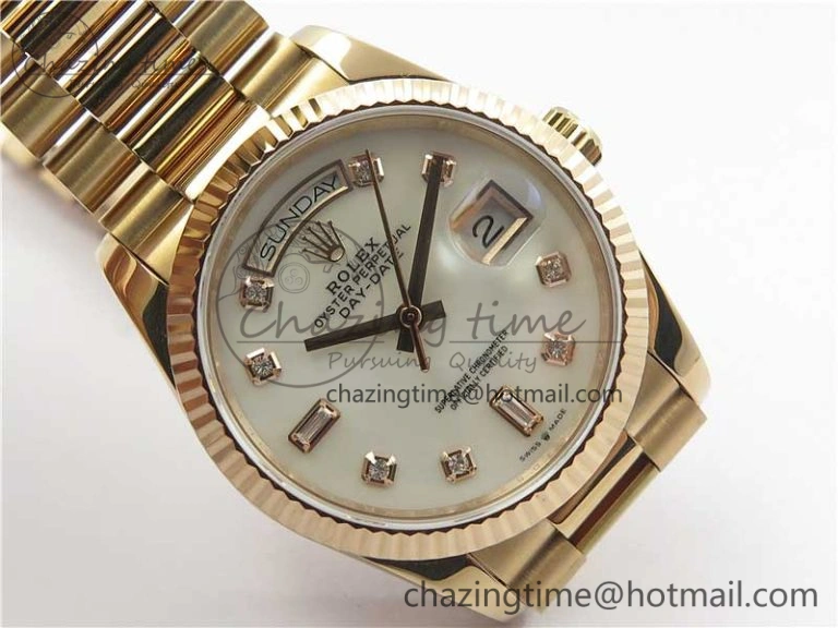 Vibrant Day-Date 36 RG 128239 Bp Maker Best Edition White MOP Dial Crystral Markers on RG President Bracelet 3138
