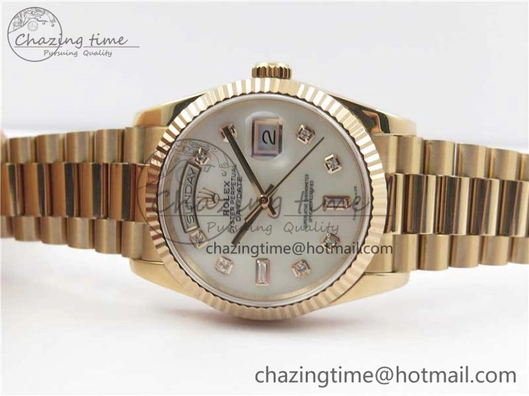 Vibrant Day-Date 36 RG 128239 Bp Maker Best Edition White MOP Dial Crystral Markers on RG President Bracelet 3138