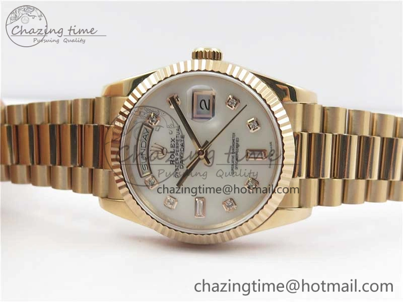Vibrant Day-Date 36 RG 128239 Bp Maker Best Edition White MOP Dial Crystral Markers on RG President Bracelet 3138