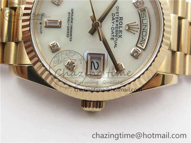 Vibrant Day-Date 36 RG 128239 Bp Maker Best Edition White MOP Dial Crystral Markers on RG President Bracelet 3138