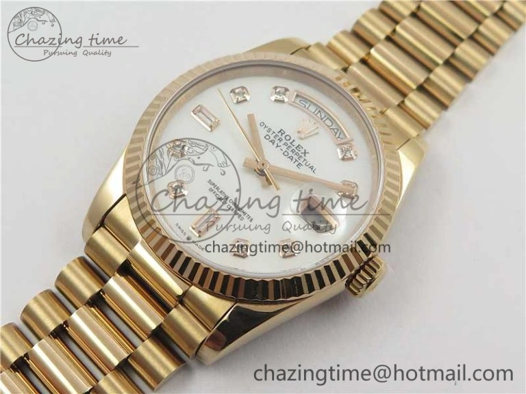 Vibrant Day-Date 36 RG 128239 Bp Maker Best Edition White MOP Dial Crystral Markers on RG President Bracelet 3138
