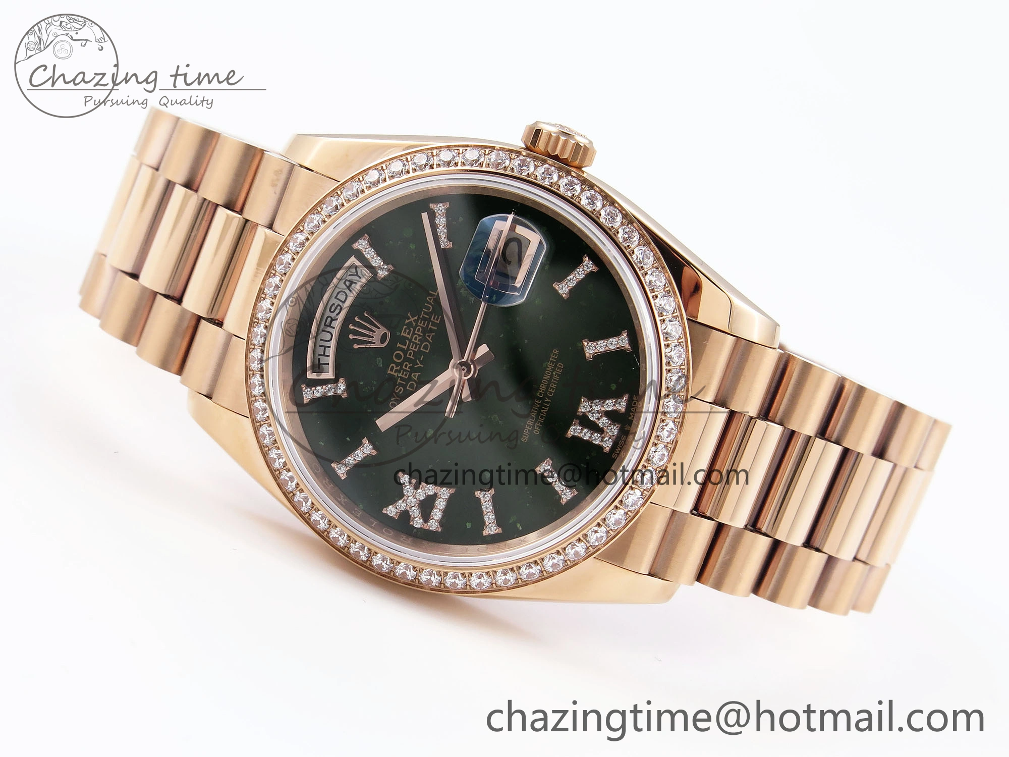 Day Date 36 RG RAF 1:1 Best Edition Green Stone Dial Diamonds Bezel on RG Bracelet A Comfortable 1847