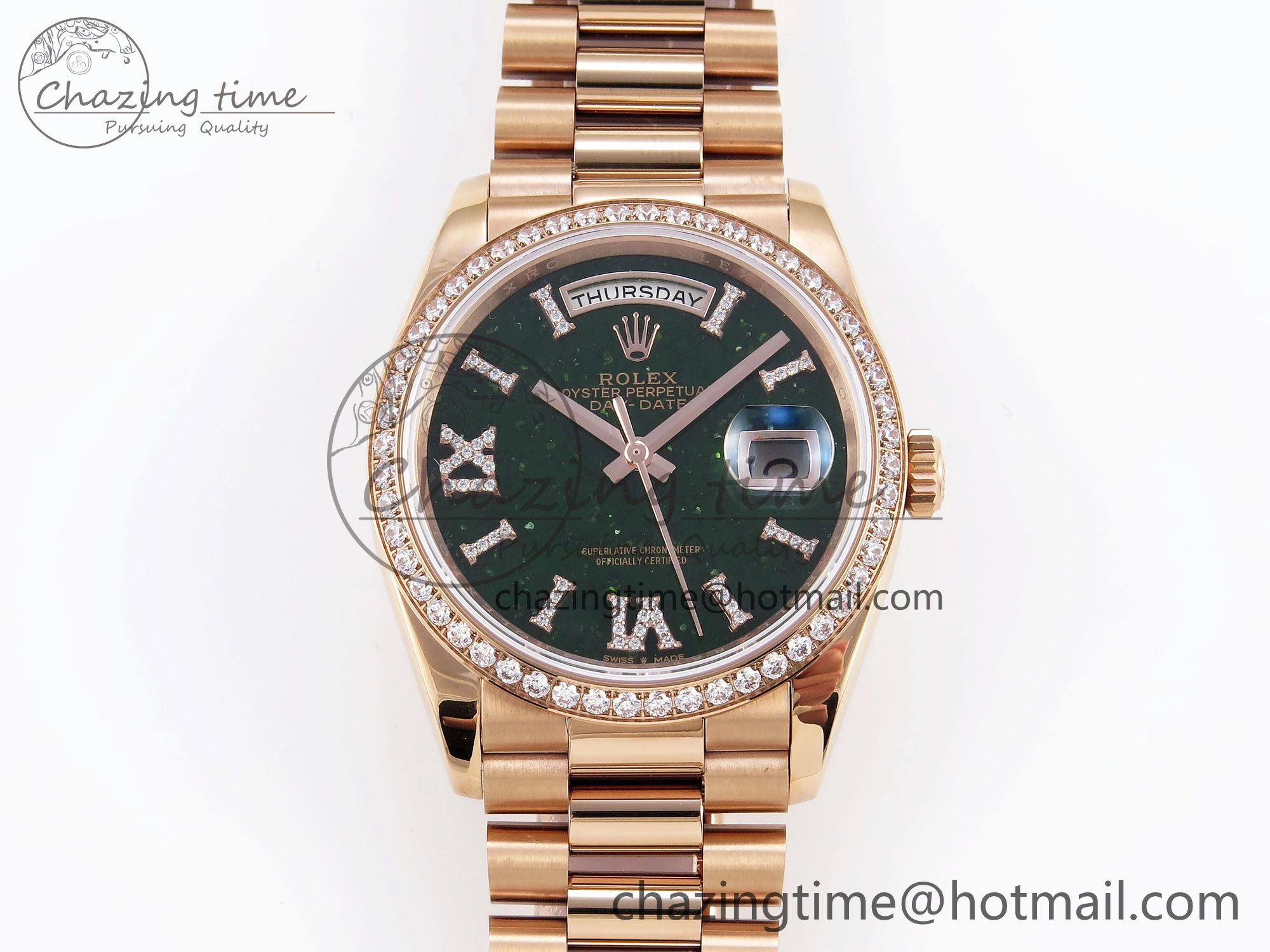 Day Date 36 RG RAF 1:1 Best Edition Green Stone Dial Diamonds Bezel on RG Bracelet A Comfortable 1847