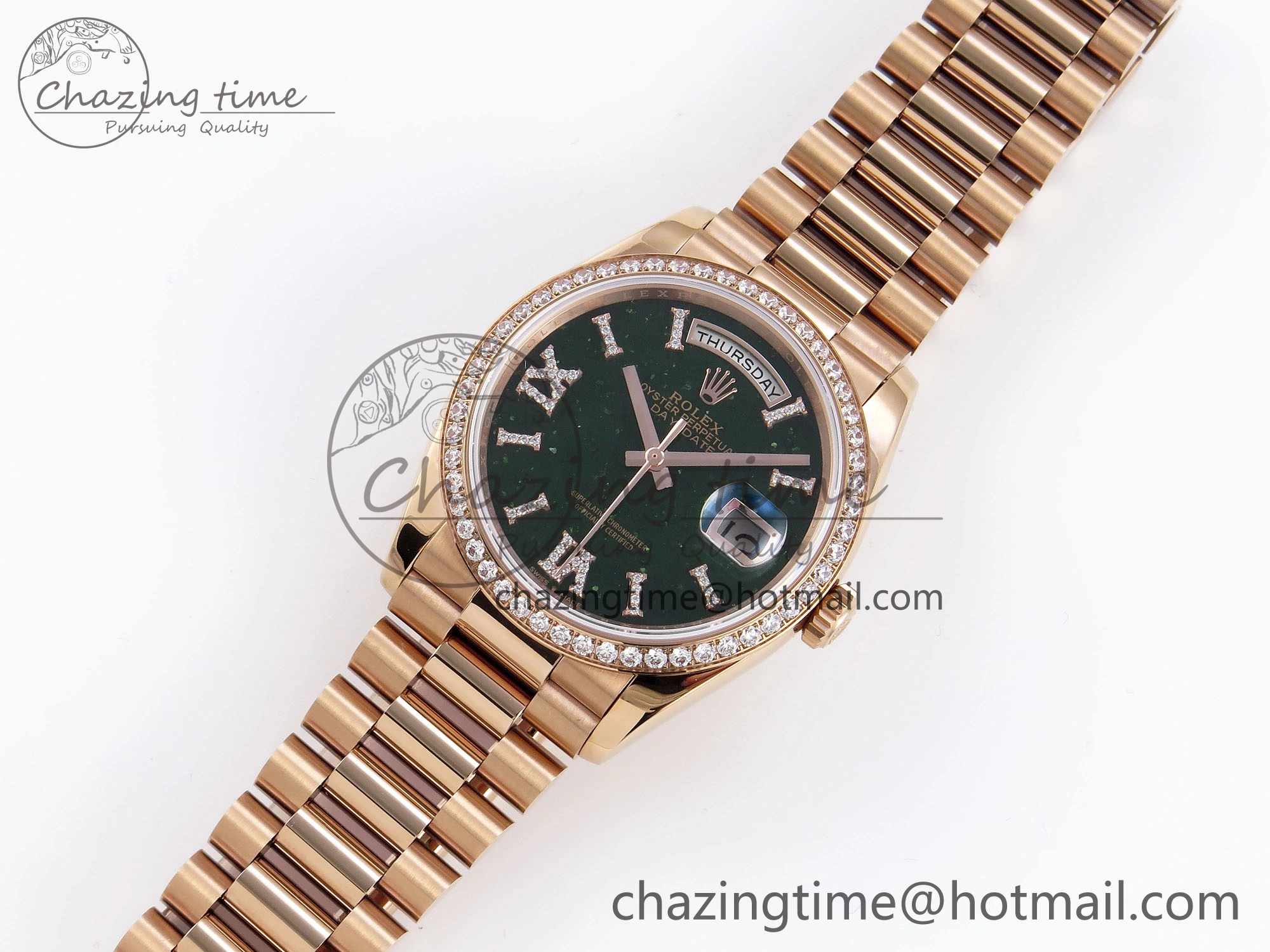 Day Date 36 RG RAF 1:1 Best Edition Green Stone Dial Diamonds Bezel on RG Bracelet A Comfortable 1847