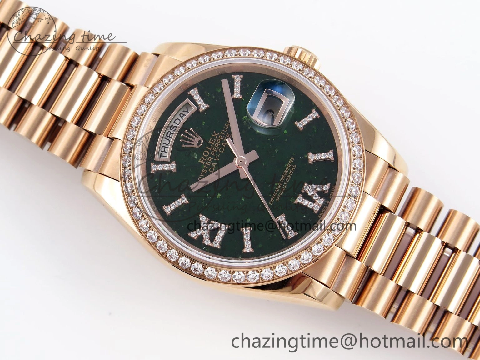 Day Date 36 RG RAF 1:1 Best Edition Green Stone Dial Diamonds Bezel on RG Bracelet A Comfortable 1847