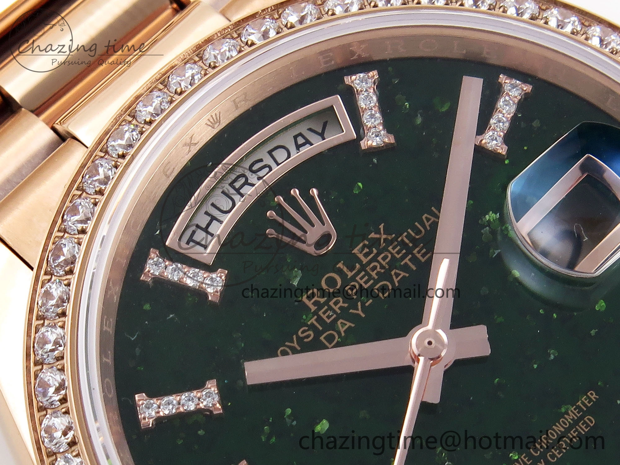 Day Date 36 RG RAF 1:1 Best Edition Green Stone Dial Diamonds Bezel on RG Bracelet A Comfortable 1847