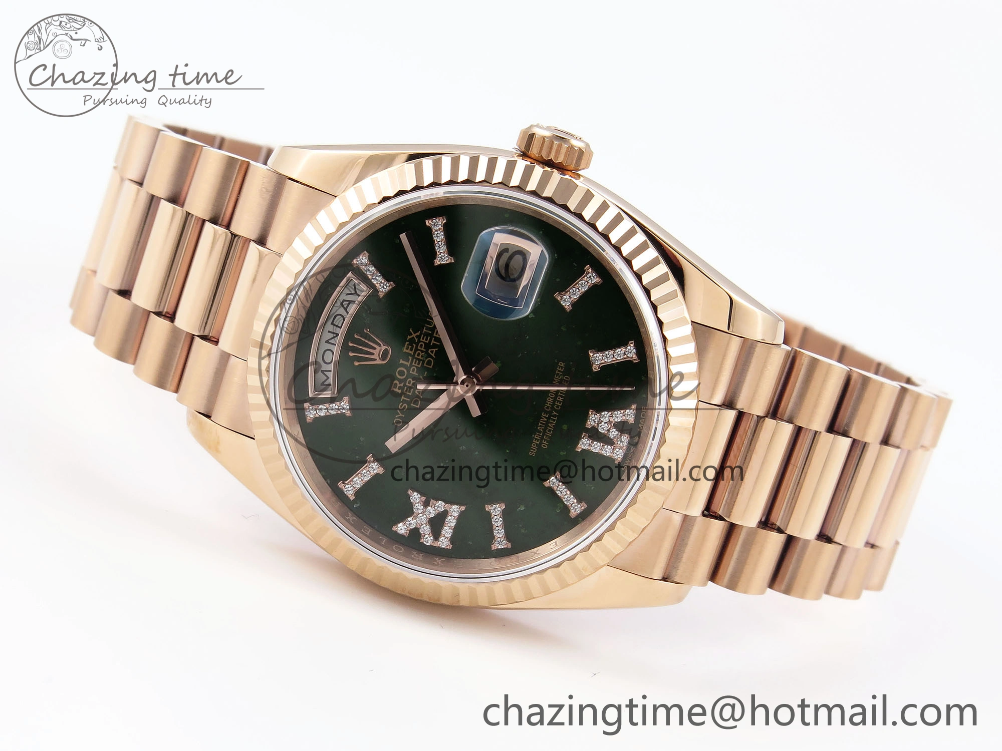 Day Date 36 RG RAF 1:1 Best Edition Green Stone Dial on RG Bracelet A Popular 1846