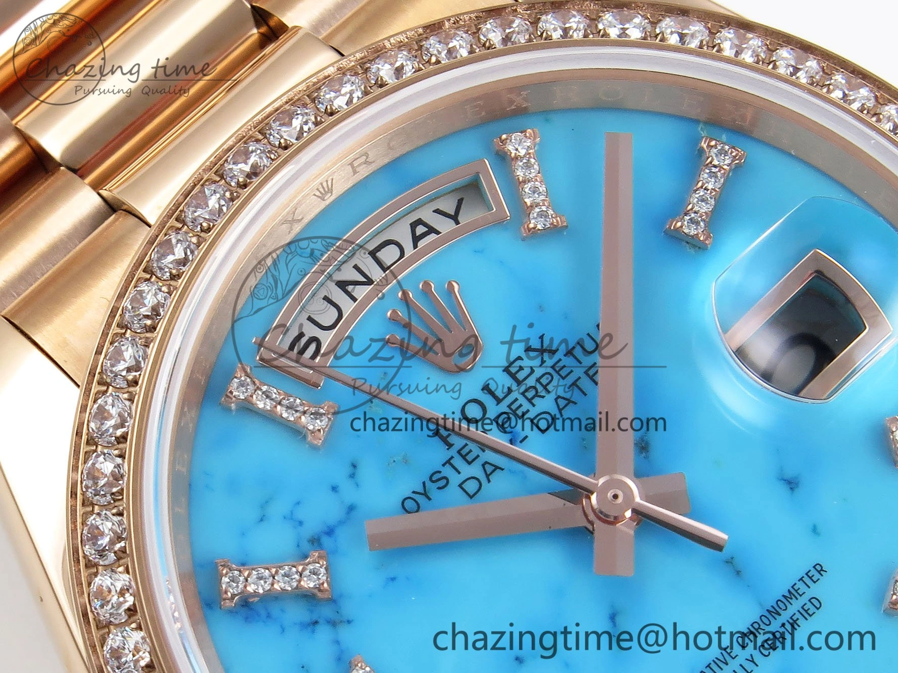 Day Date 36 RG RAF 1:1 Best Edition Tiffany Blue Stone Roman Dial Diamonds Bezel on RG Bracelet A GoAnywhere 1522