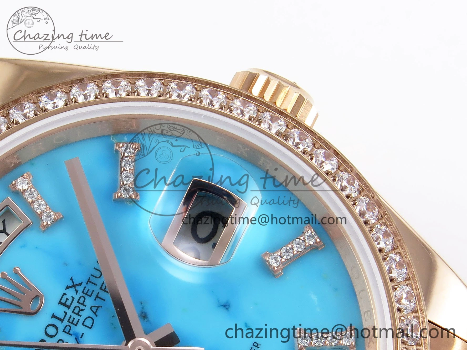 Day Date 36 RG RAF 1:1 Best Edition Tiffany Blue Stone Roman Dial Diamonds Bezel on RG Bracelet A GoAnywhere 1522