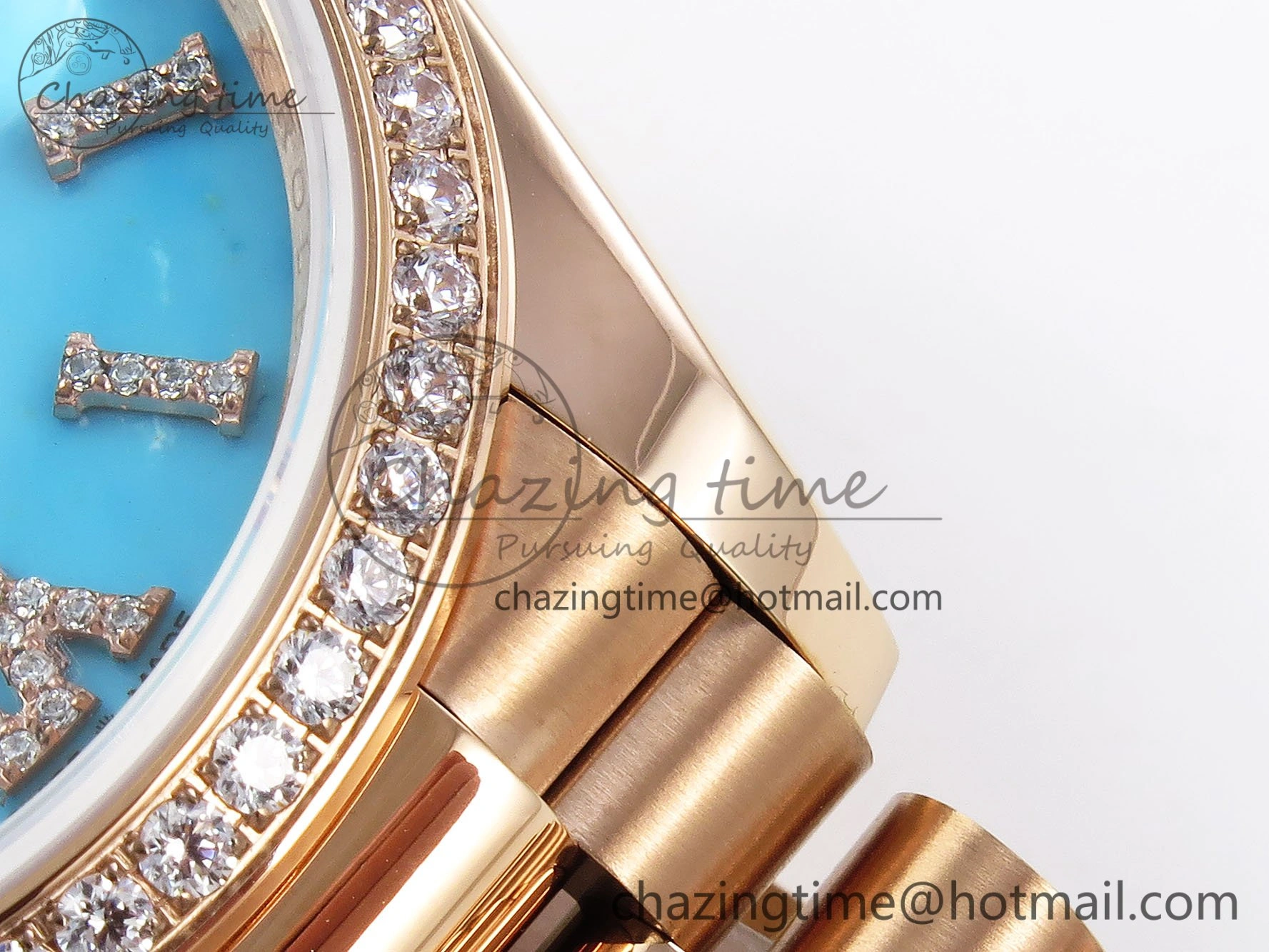 Day Date 36 RG RAF 1:1 Best Edition Tiffany Blue Stone Roman Dial Diamonds Bezel on RG Bracelet A GoAnywhere 1522