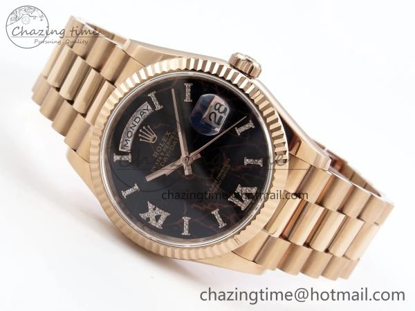 Day Date 36 RG TWSF Best Edition Black Roman Diamonds Dial on RG Bracelet A Affordable 1609
