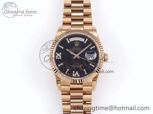 Day Date 36 RG TWSF Best Edition Black Roman Diamonds Dial on RG Bracelet A Affordable 1609