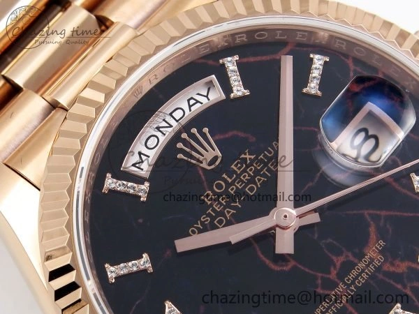 Day Date 36 RG TWSF Best Edition Black Roman Diamonds Dial on RG Bracelet A Affordable 1609