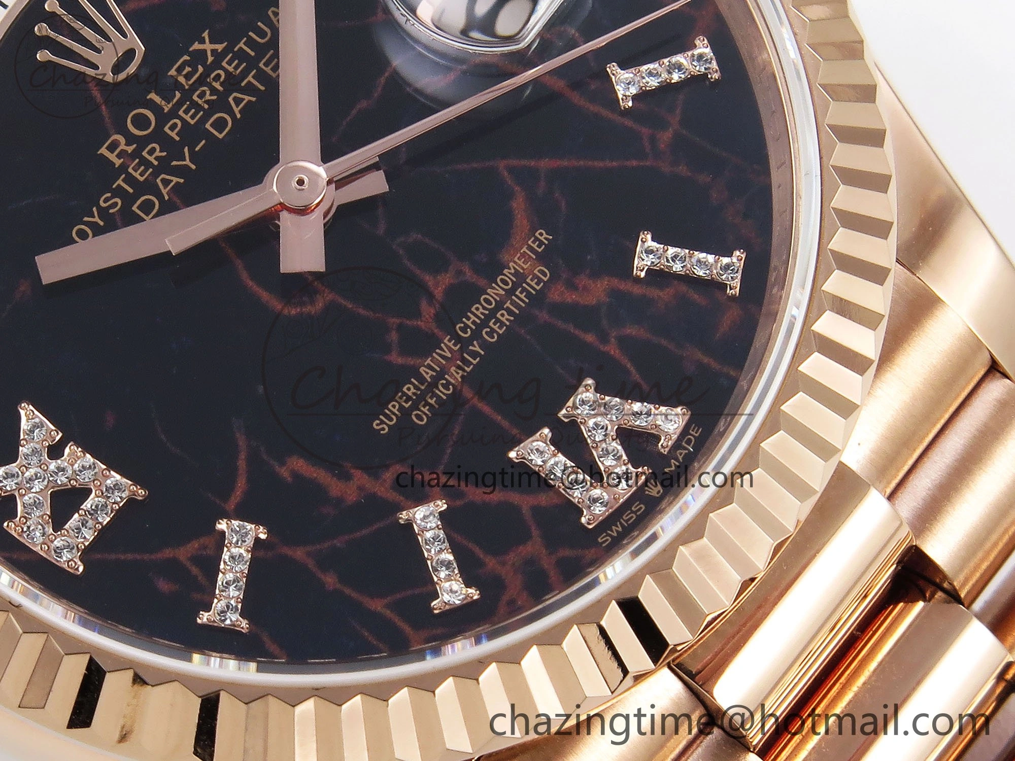 Day Date 36 RG TWSF Best Edition Black Roman Diamonds Dial on RG Bracelet A Affordable 1609