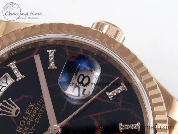 Day Date 36 RG TWSF Best Edition Black Roman Diamonds Dial on RG Bracelet A Affordable 1609