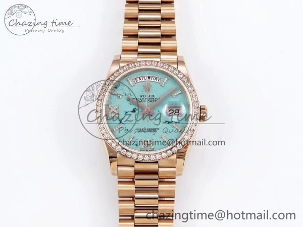 HighPerformance Day Date 36 RG TWSF Best Edition Blue Roman Diamonds Dial Diamonds Bezel on RG Bracelet A 1607